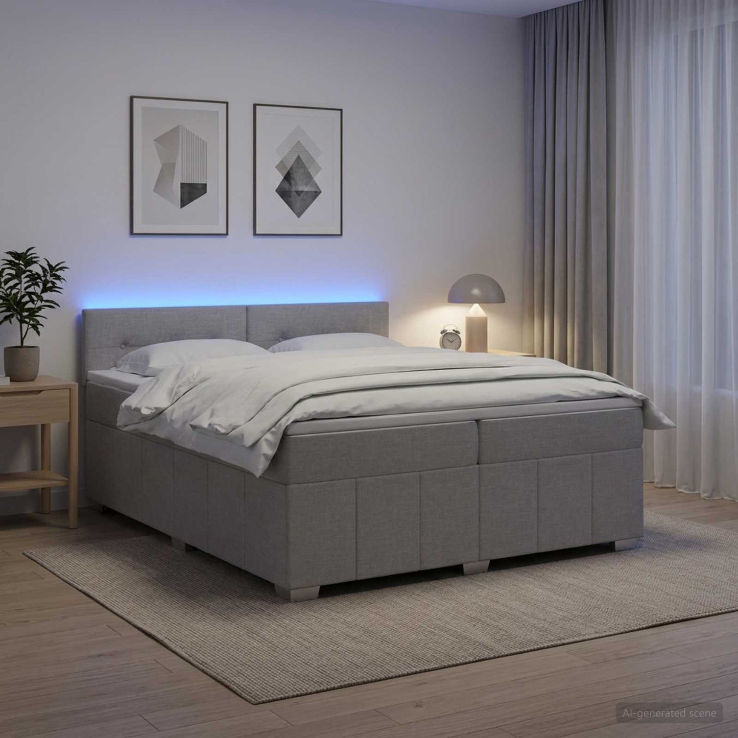Boxmadras med topmadras Lysegrå 200 x 200 cm Stof