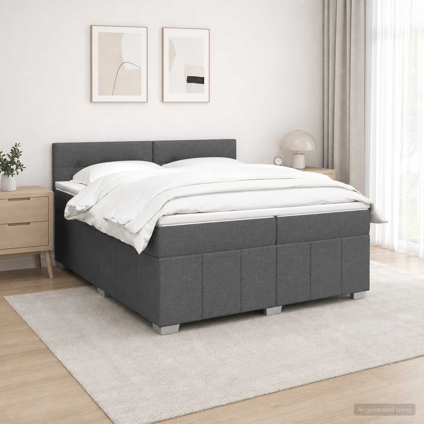 Boxmadras med topmadras Mørkegrå 200 x 200 cm Stof