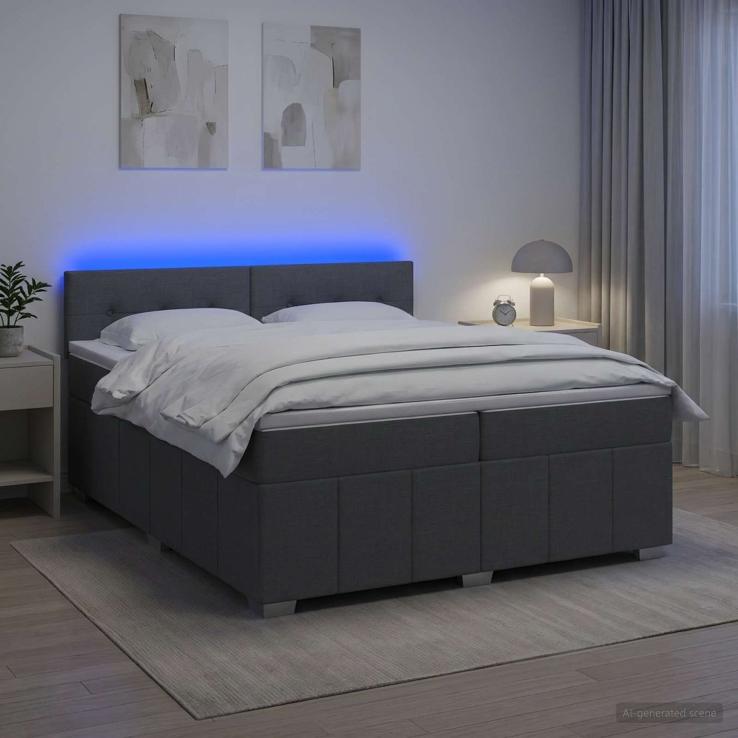 Boxmadras med topmadras Mørkegrå 200 x 200 cm Stof