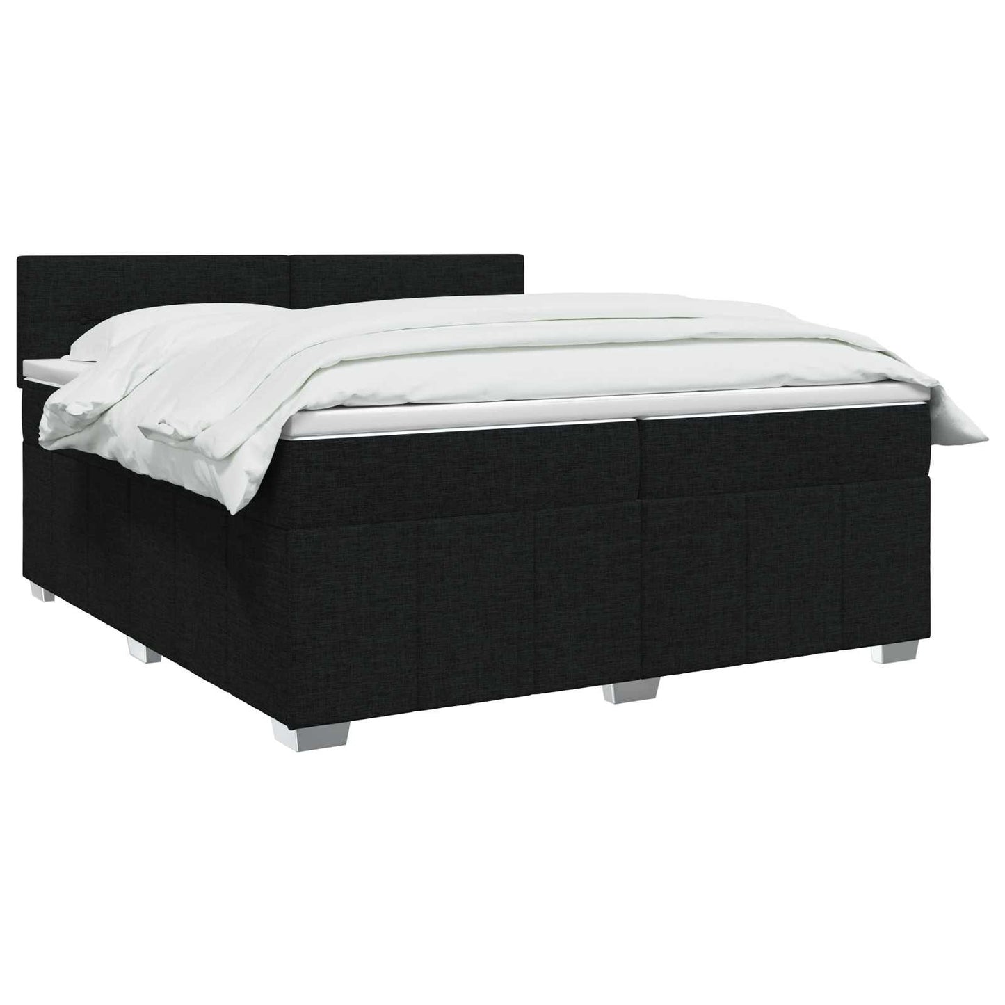 Boxmadras med topmadras med hovedgærde Sort 200 x 200 cm Stof