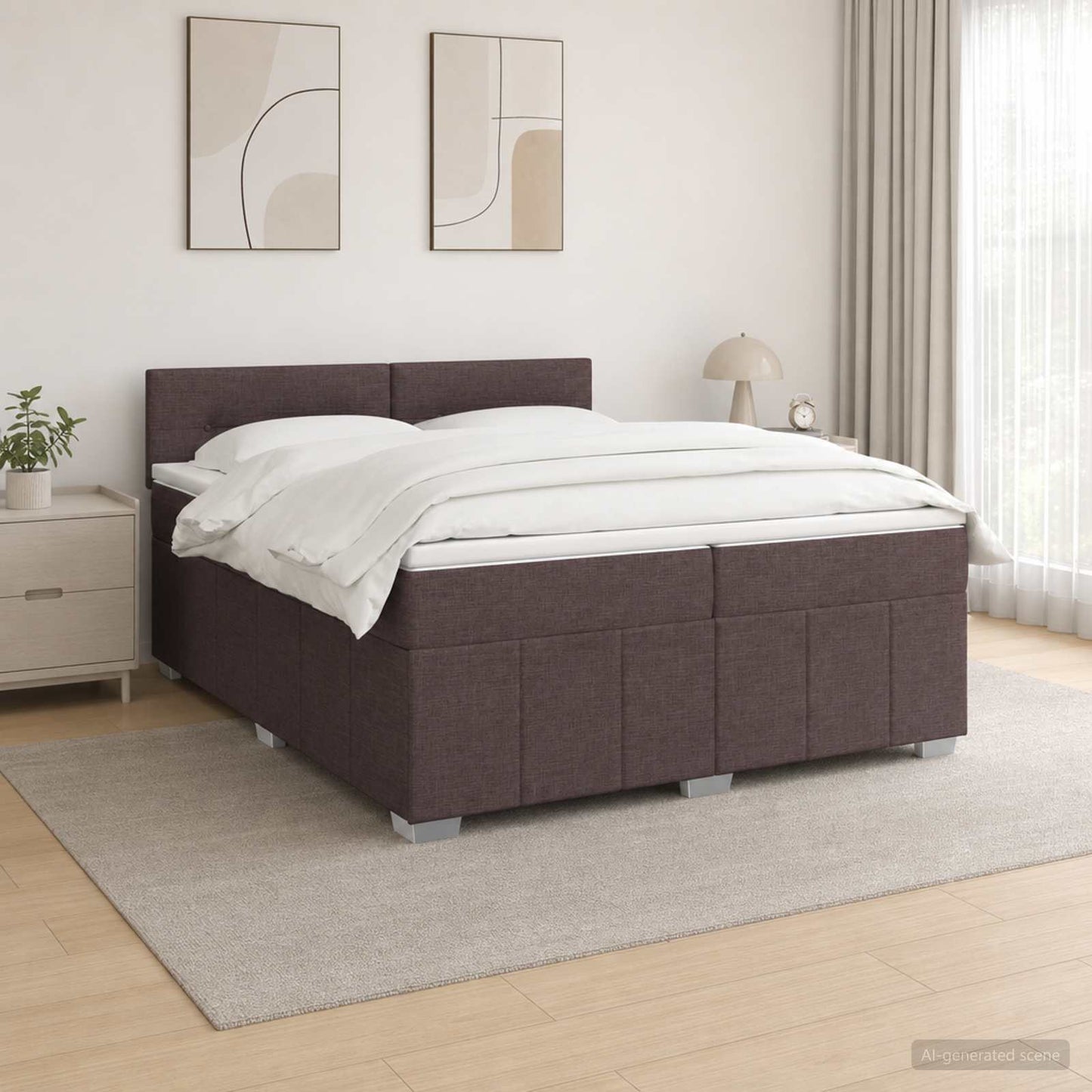 Boxmadras med topmadras Mørk Brun 200 x 200 cm Stof
