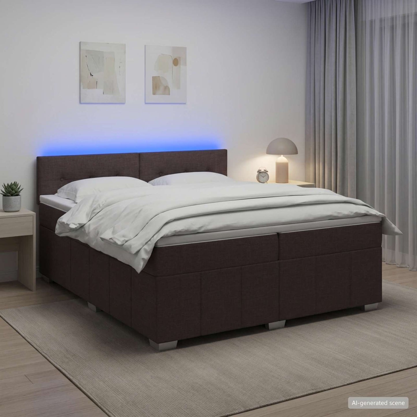 Boxmadras med topmadras Mørk Brun 200 x 200 cm Stof