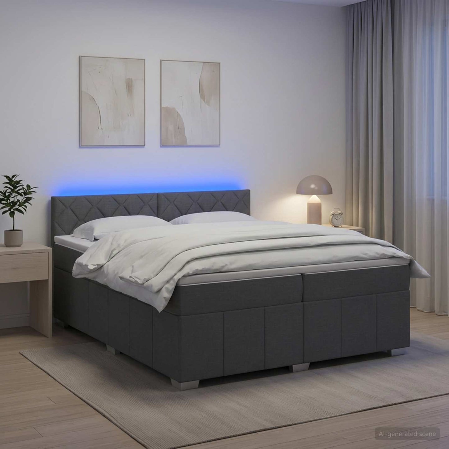 Boxmadras med topmadras Mørkegrå 200 x 200 cm Stof