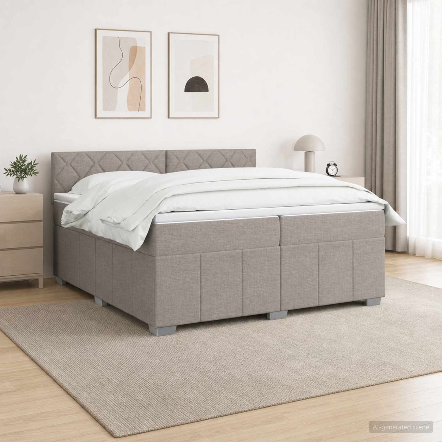 Boxmadras med topmadras Gråbrun 200 x 200 cm Stof