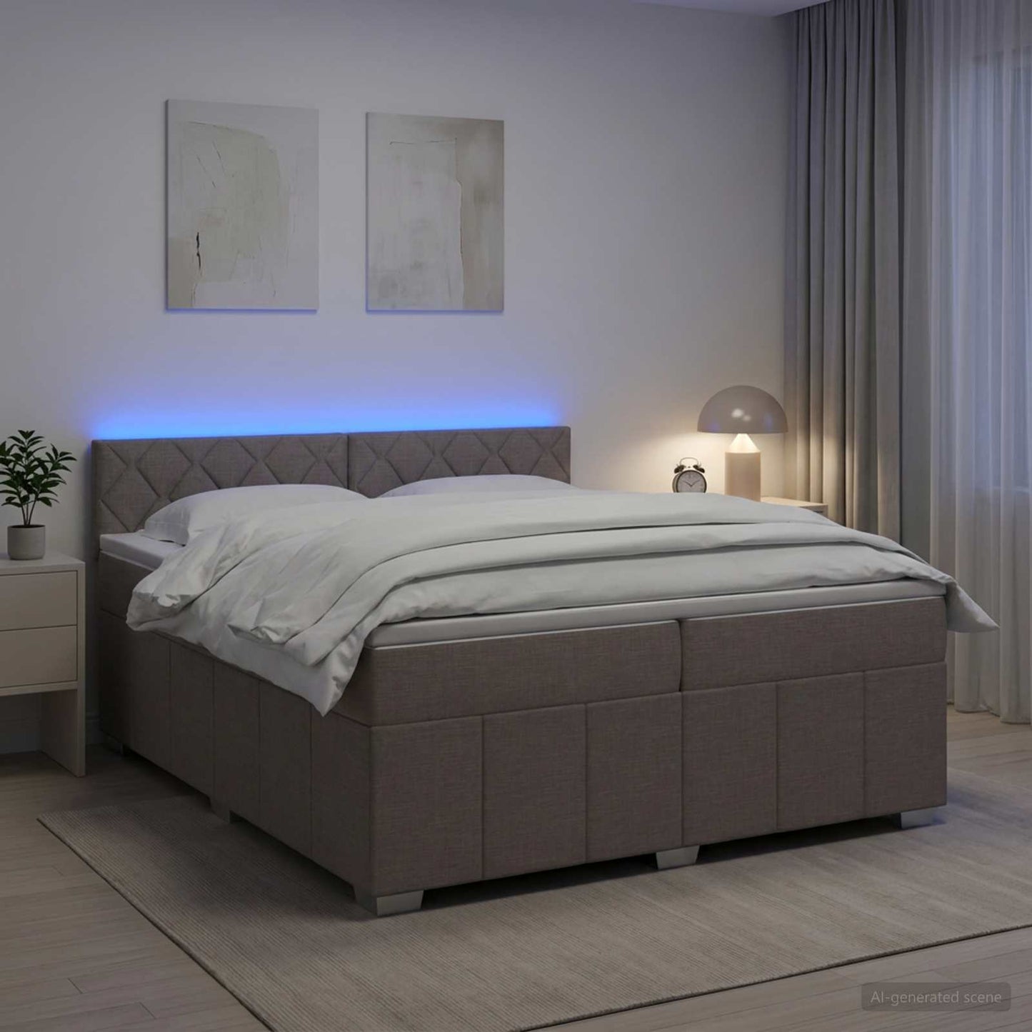 Boxmadras med topmadras Gråbrun 200 x 200 cm Stof