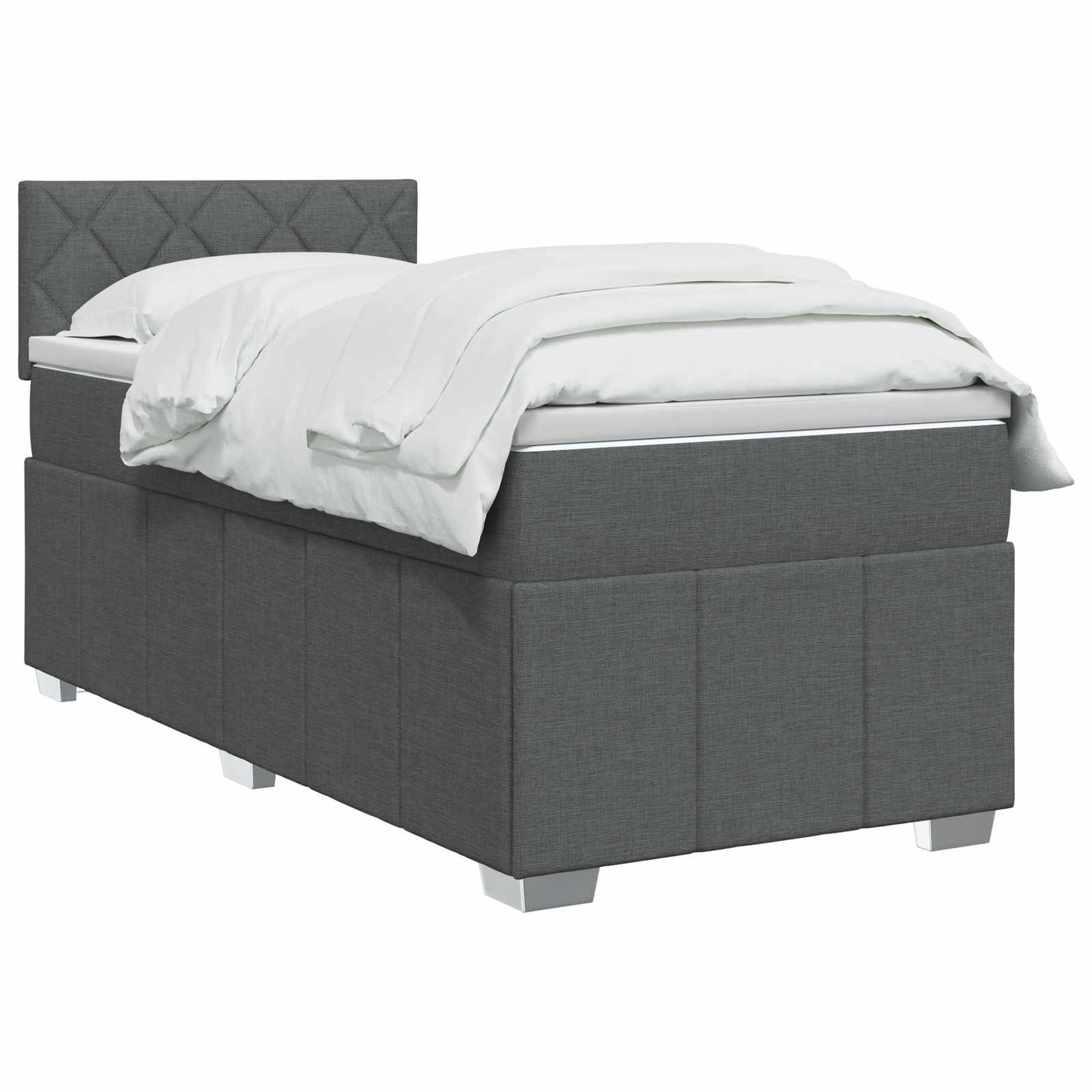 Box Spring Seng med Madras og LED Mørkegrå 90 x 190 cm Stof