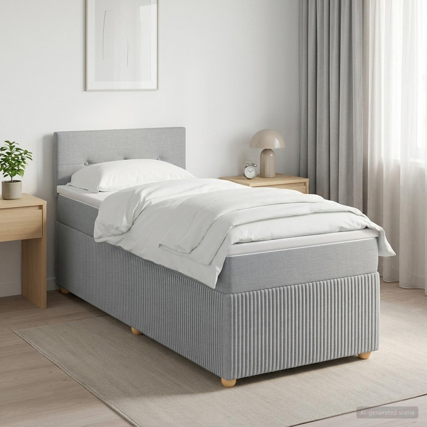 Boxmadras med topmadras med hovedgærde Lysegrå 80 x 200 cm Stof