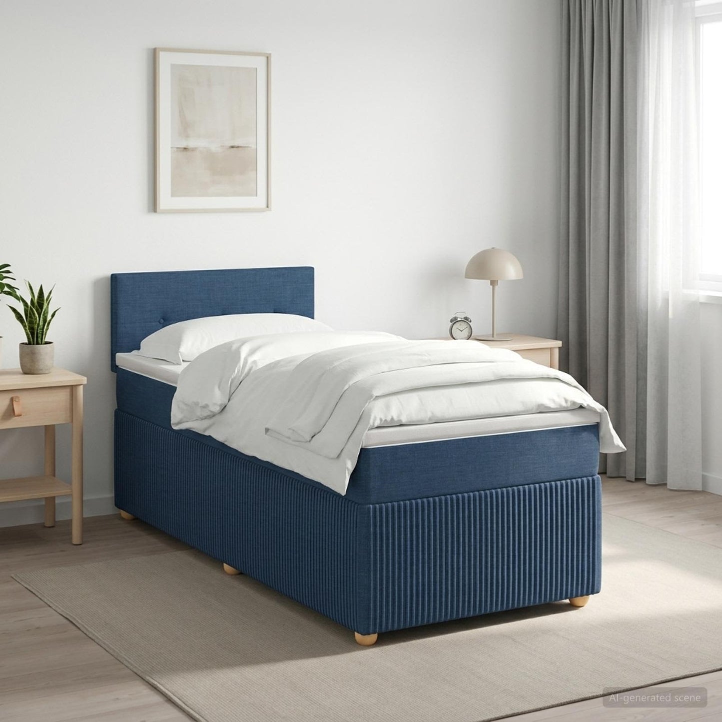 Boxmadras med topmadras med hovedgærde Blå 80 x 200 cm Stof