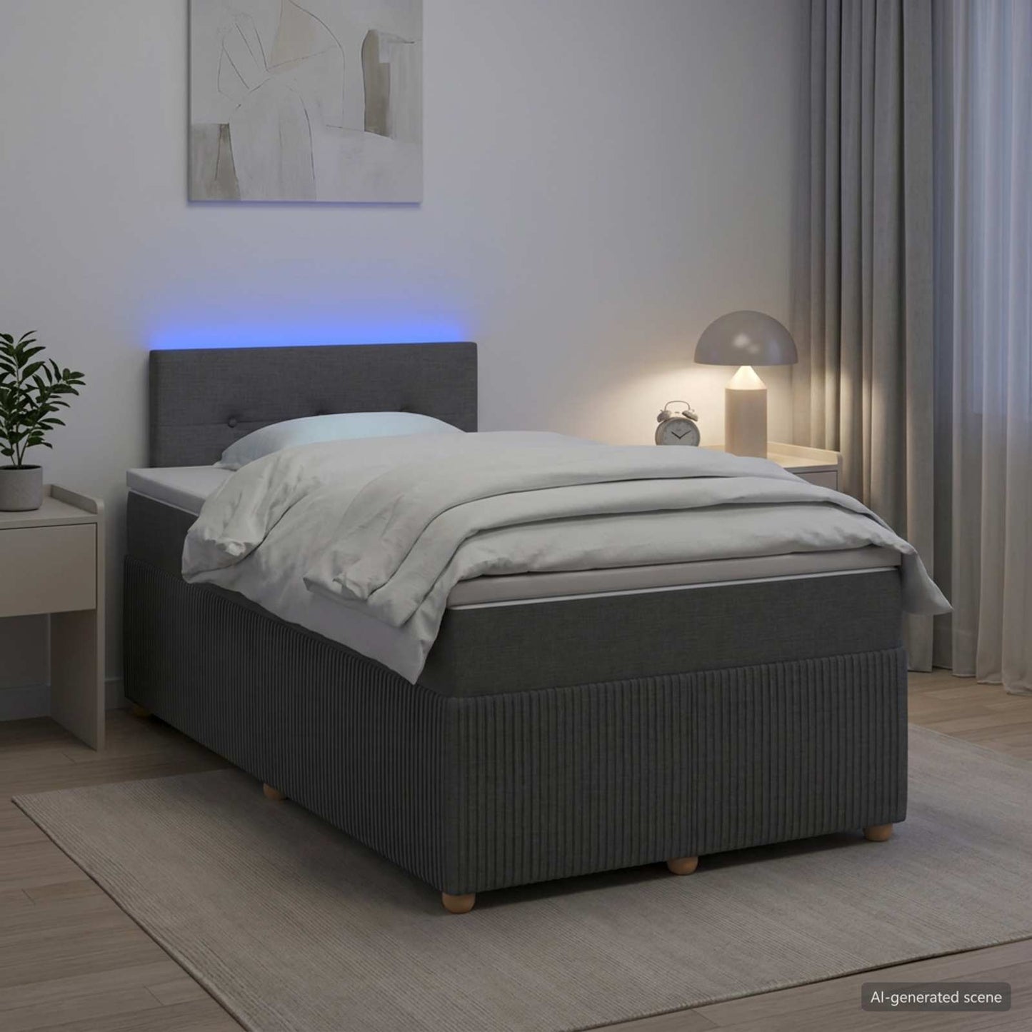 Boxmadras med topmadras Mørkegrå 120 x 190 cm Stof