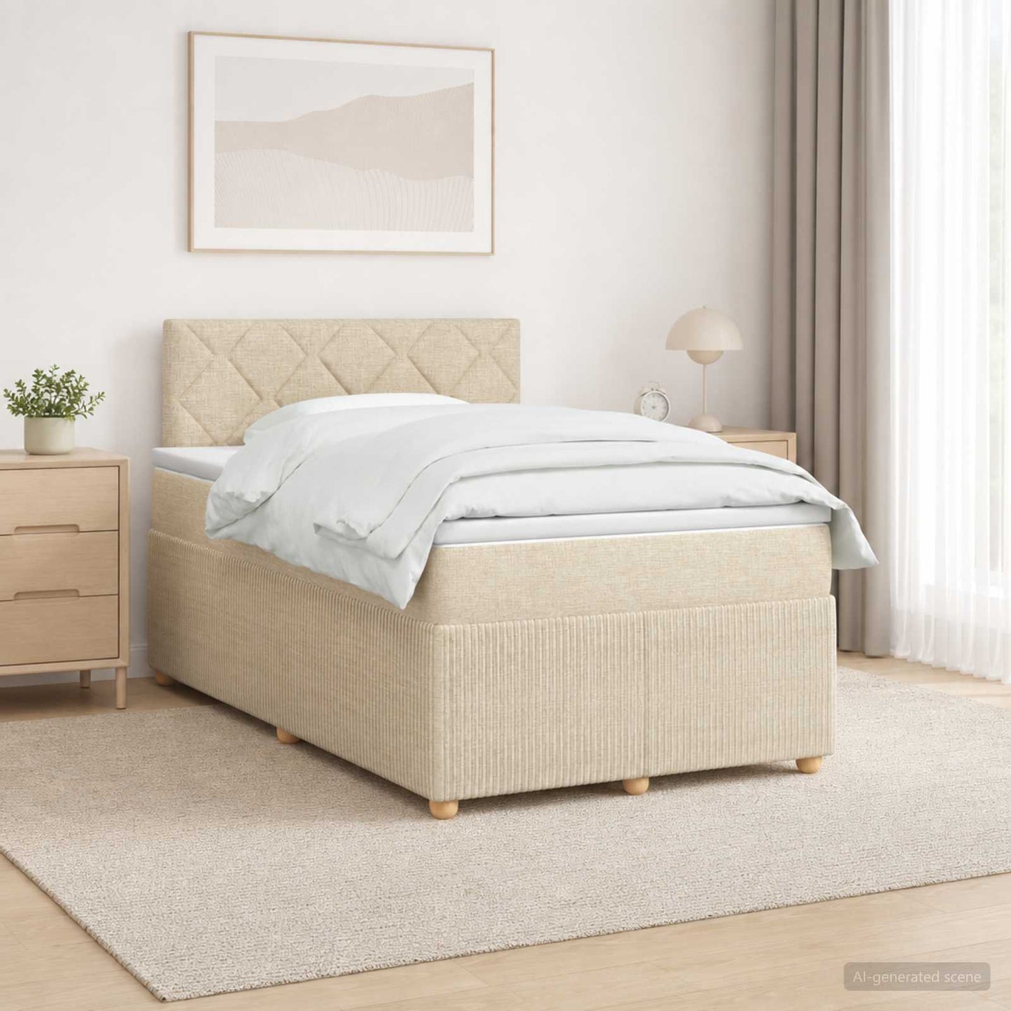 Boxmadras med topmadras Cremefarvet 120 x 190 cm Stof