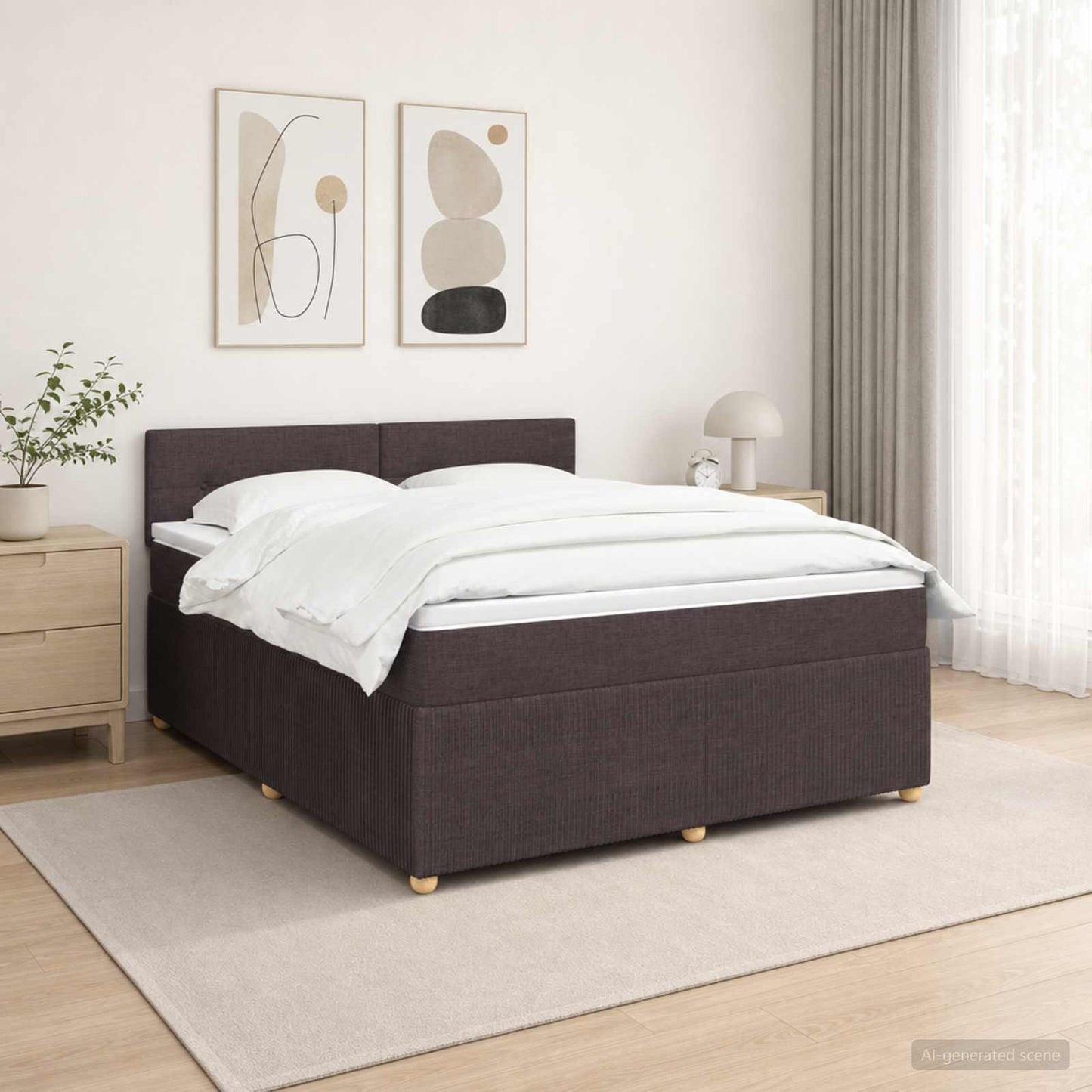 Boxmadras med topmadras Mørk Brun 180 x 200 cm Stof