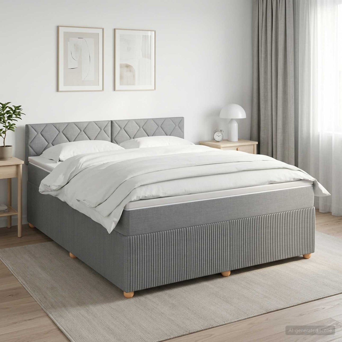 Boxmadras med topmadras Lysegrå 160 x 200 cm Stof