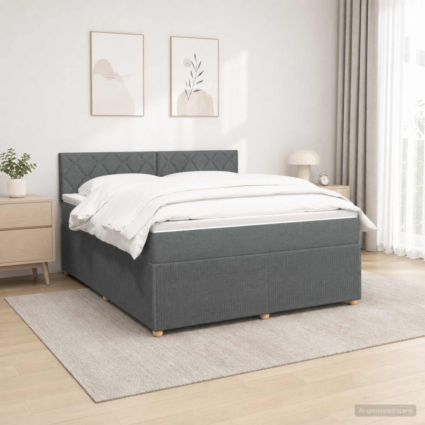 Boxmadras med topmadras Mørkegrå 180 x 200 cm Stof