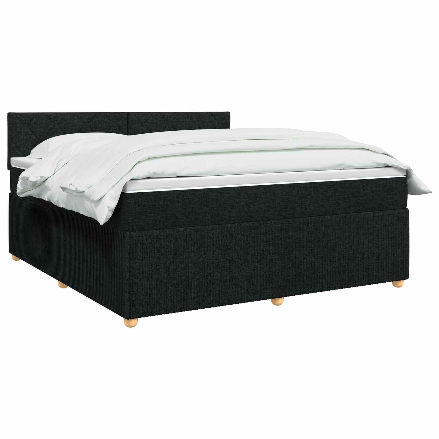 Boxmadras med topmadras med hovedgærde Sort 180 x 200 cm Stof