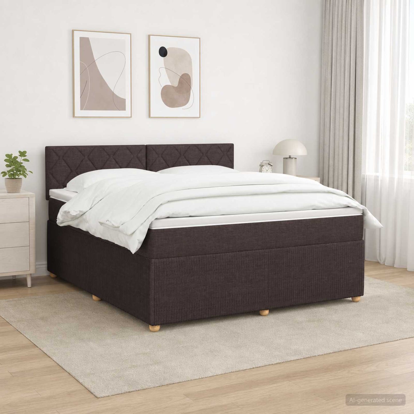 Boxmadras med topmadras Mørk Brun 140 x 190 cm Stof