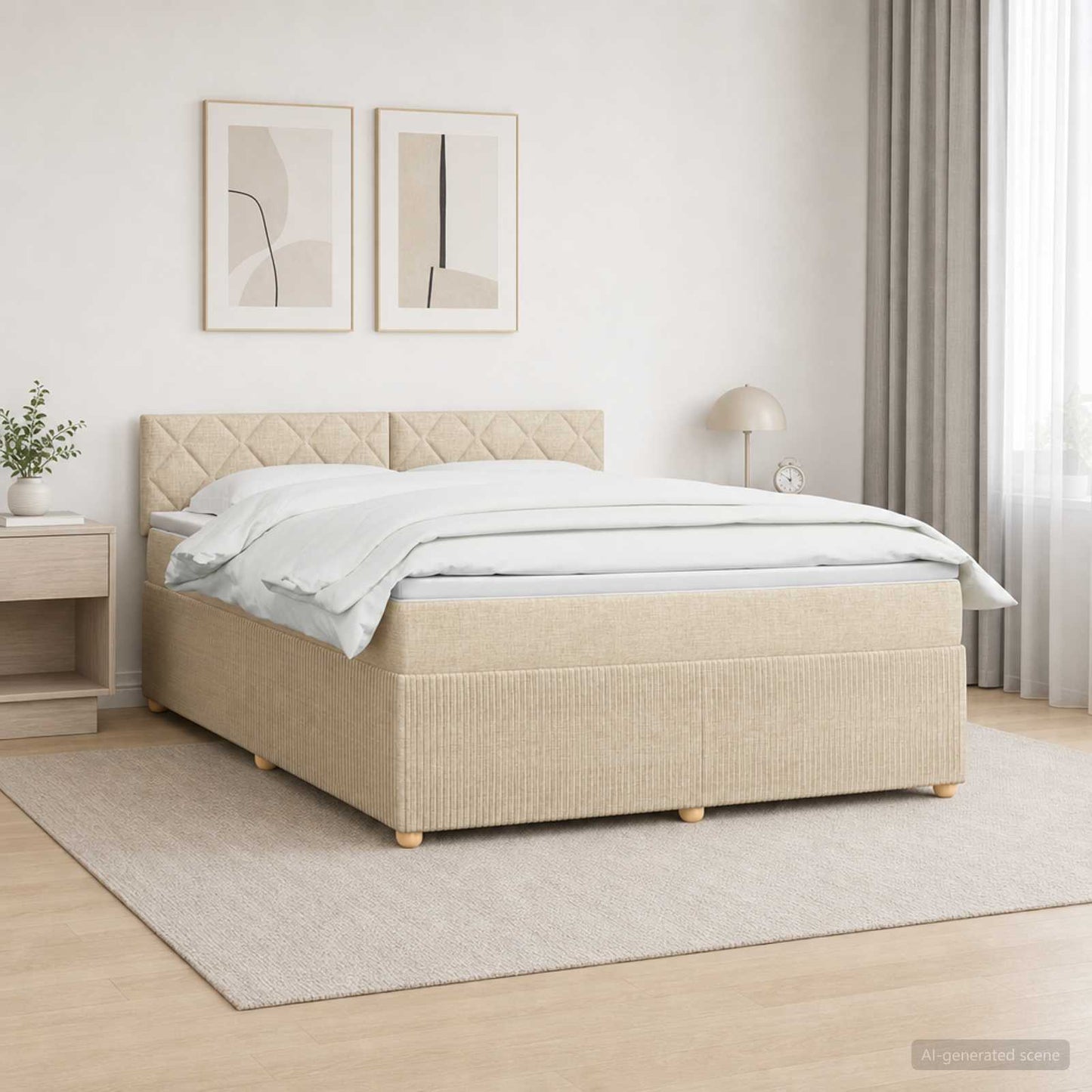 Boxmadras med topmadras Cremefarvet 180 x 200 cm Stof