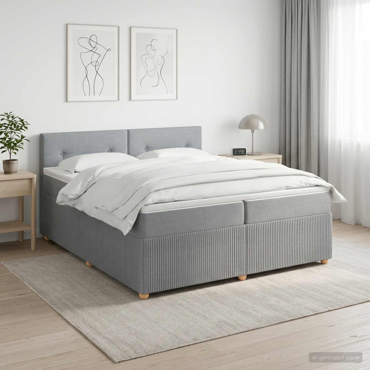 Boxmadras med topmadras Lysegrå 200 x 200 cm Stof