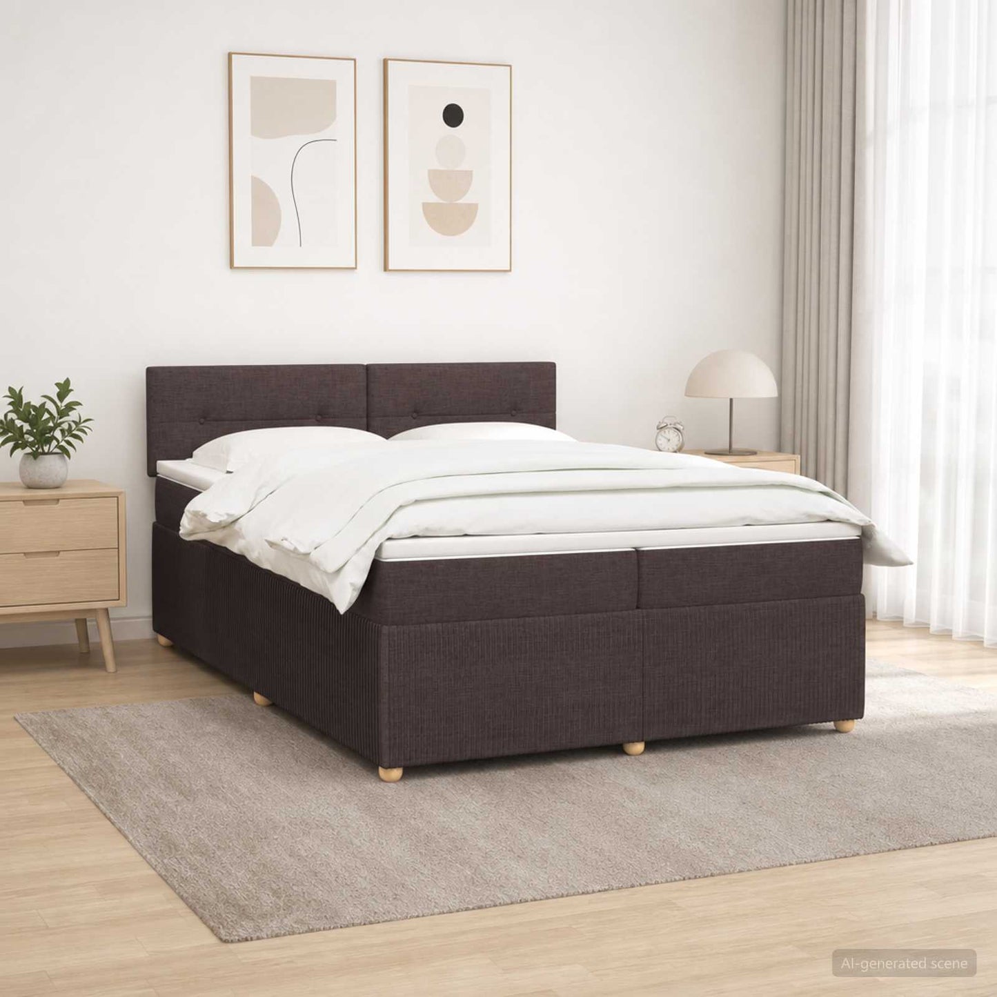 Boxmadras med topmadras Mørk Brun 200 x 200 cm Stof