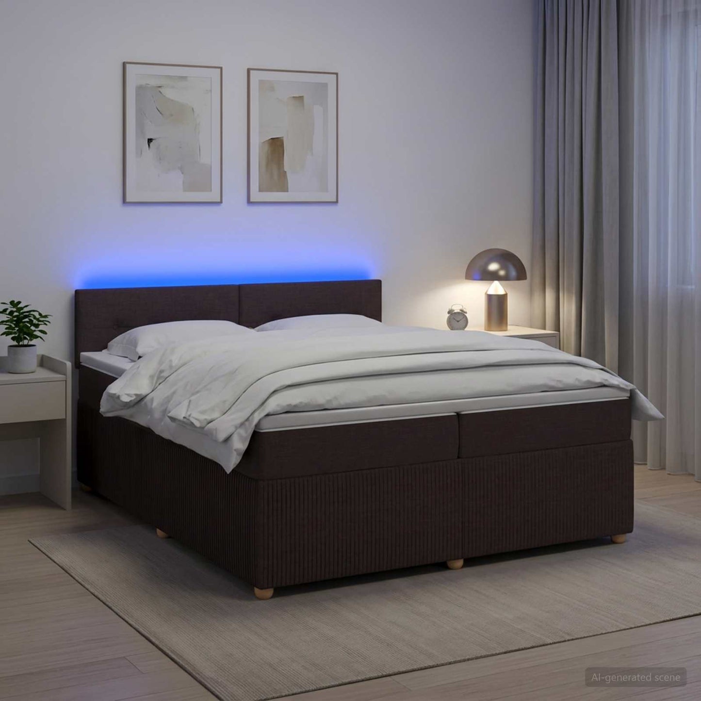 Boxmadras med topmadras Mørk Brun 200 x 200 cm Stof