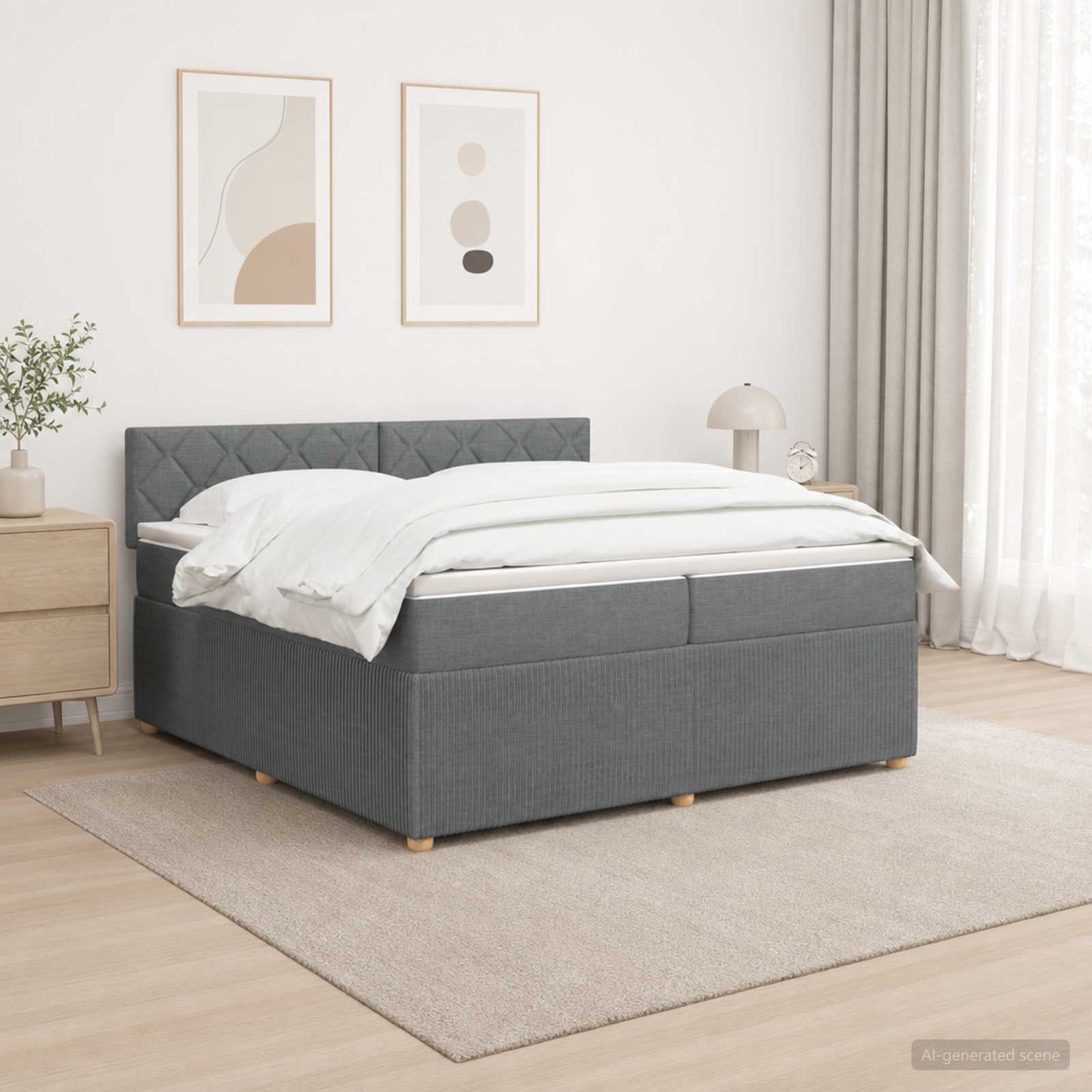 Boxmadras med topmadras Mørkegrå 200 x 200 cm Stof