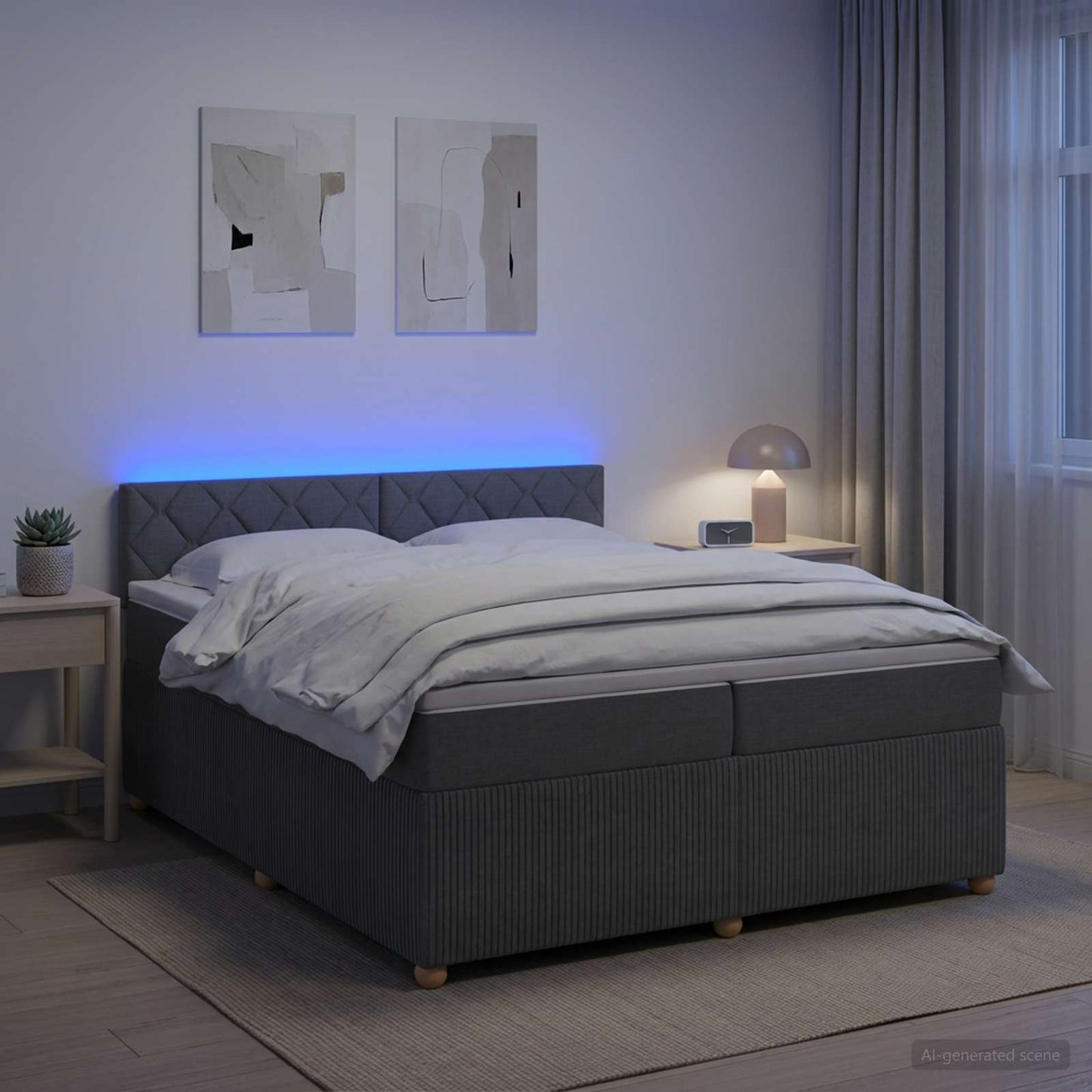 Boxmadras med topmadras Mørkegrå 200 x 200 cm Stof