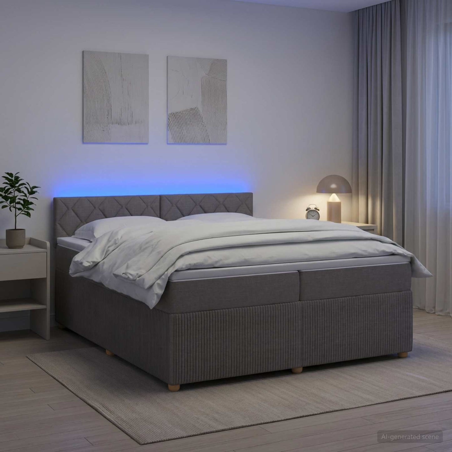 Boxmadras med topmadras Gråbrun 200 x 200 cm Stof