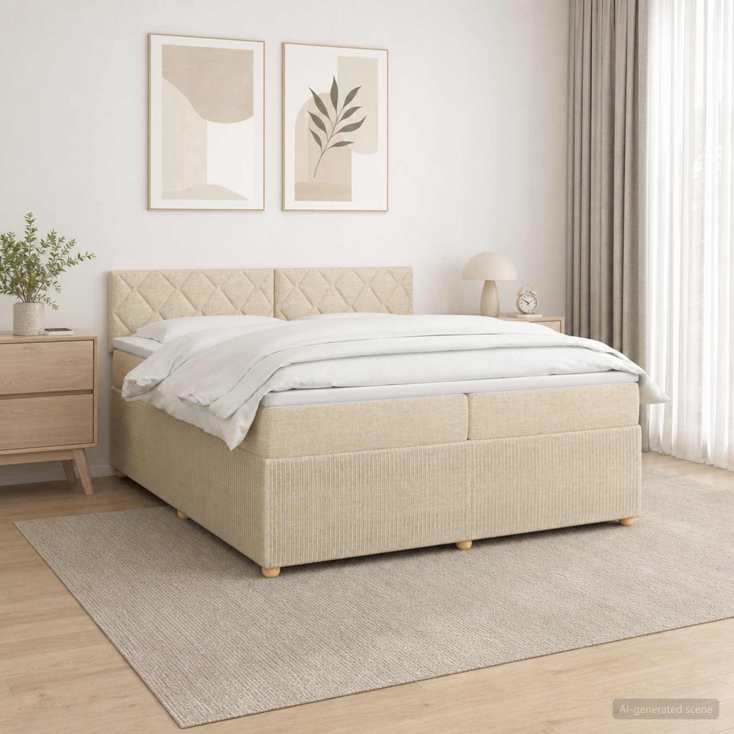 Boxmadras med topmadras Cremefarvet 200 x 200 cm Stof