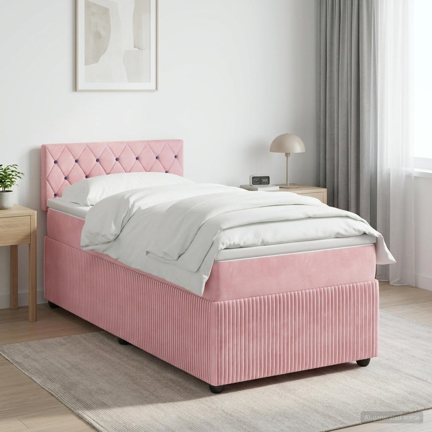 Boxmadras med topmadras Lyserød 100 x 200 cm Fløjl
