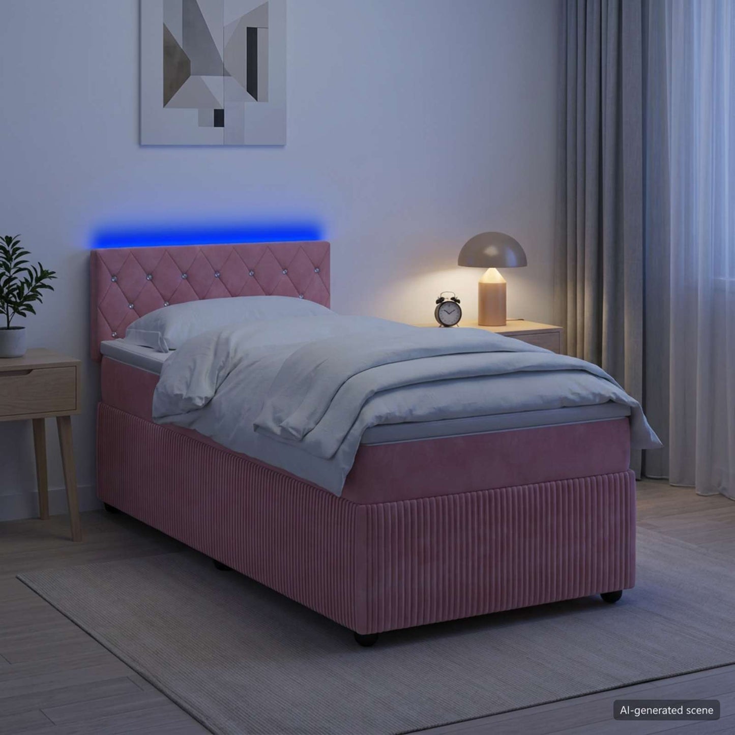 Boxmadras med topmadras Lyserød 100 x 200 cm Fløjl