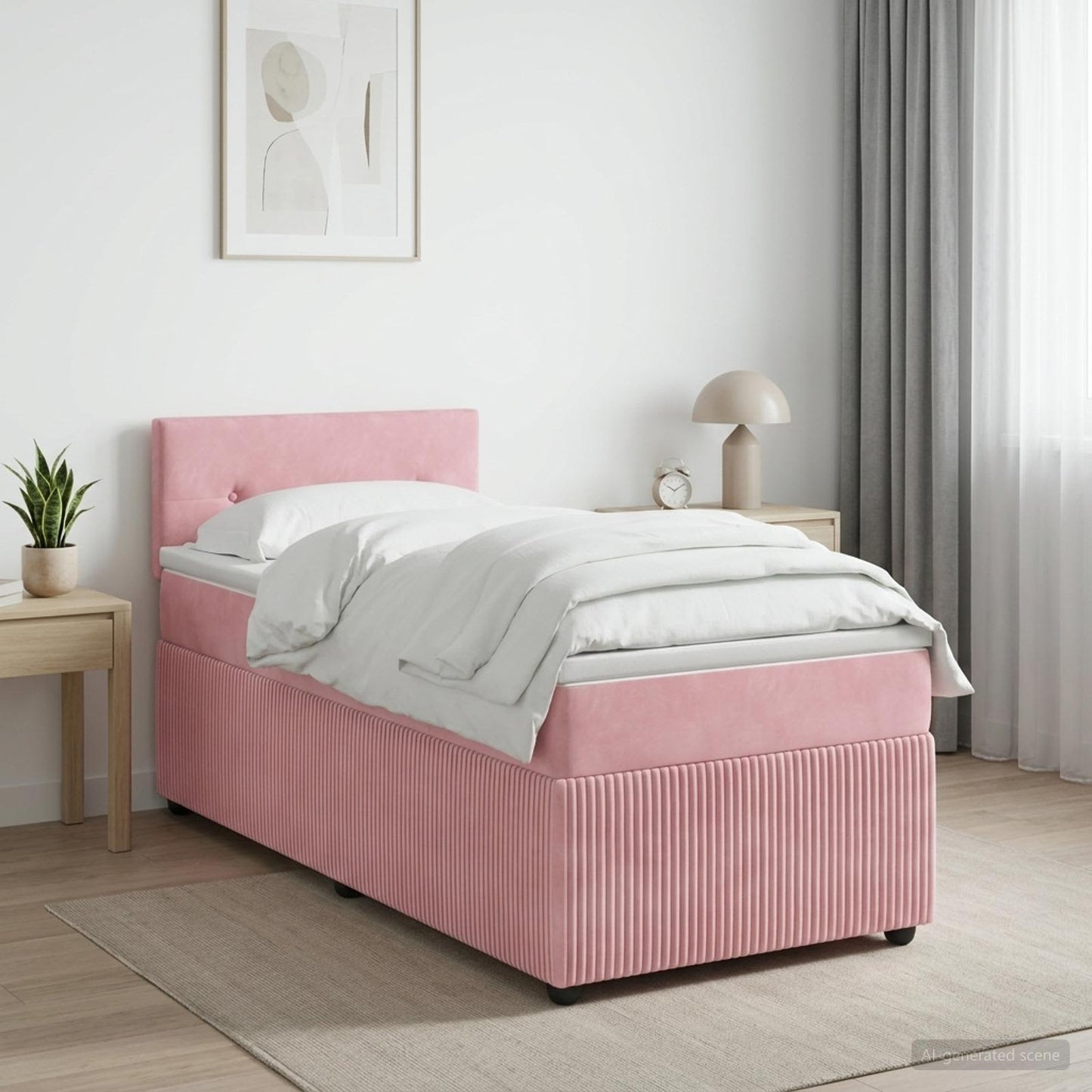 Boxmadras med topmadras Lyserød 100 x 200 cm Fløjl