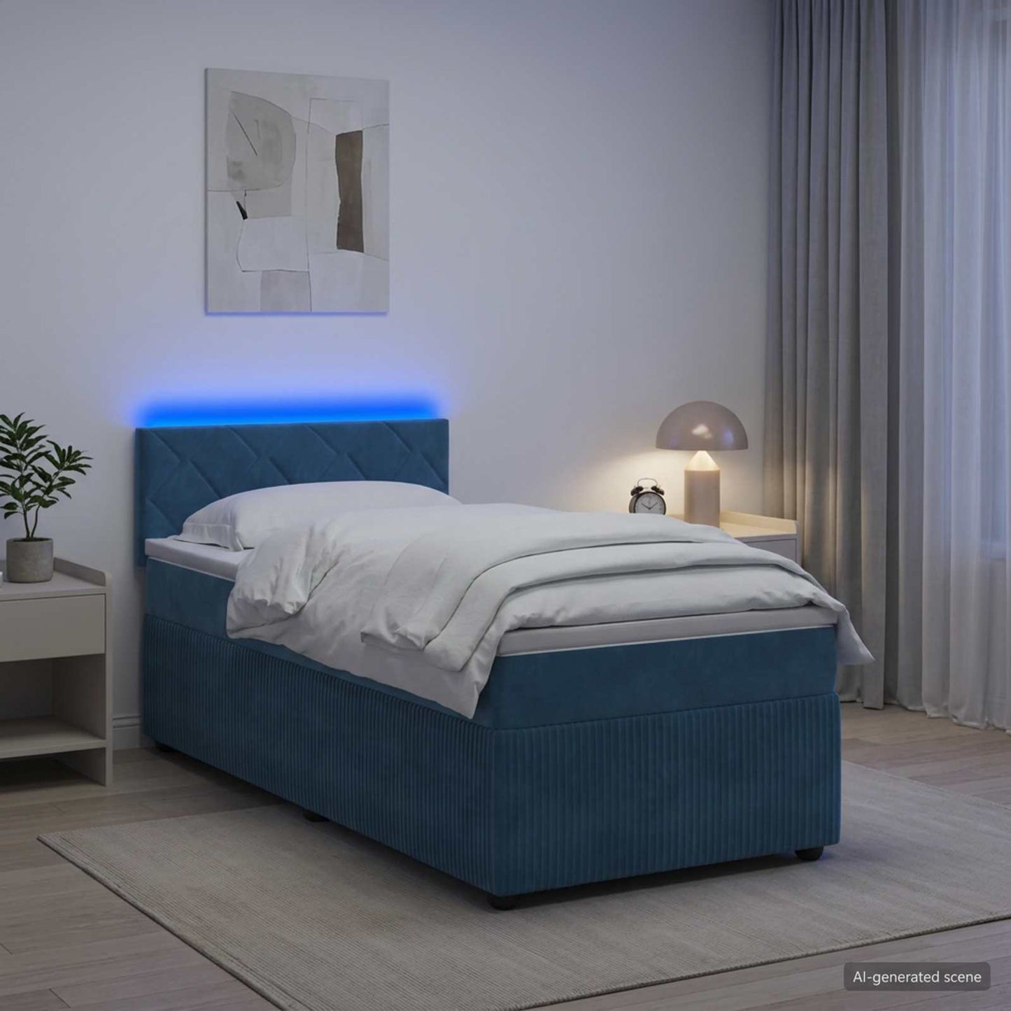 Boxmadras med topmadras med hovedgærde Blå 100 x 200 cm Fløjl