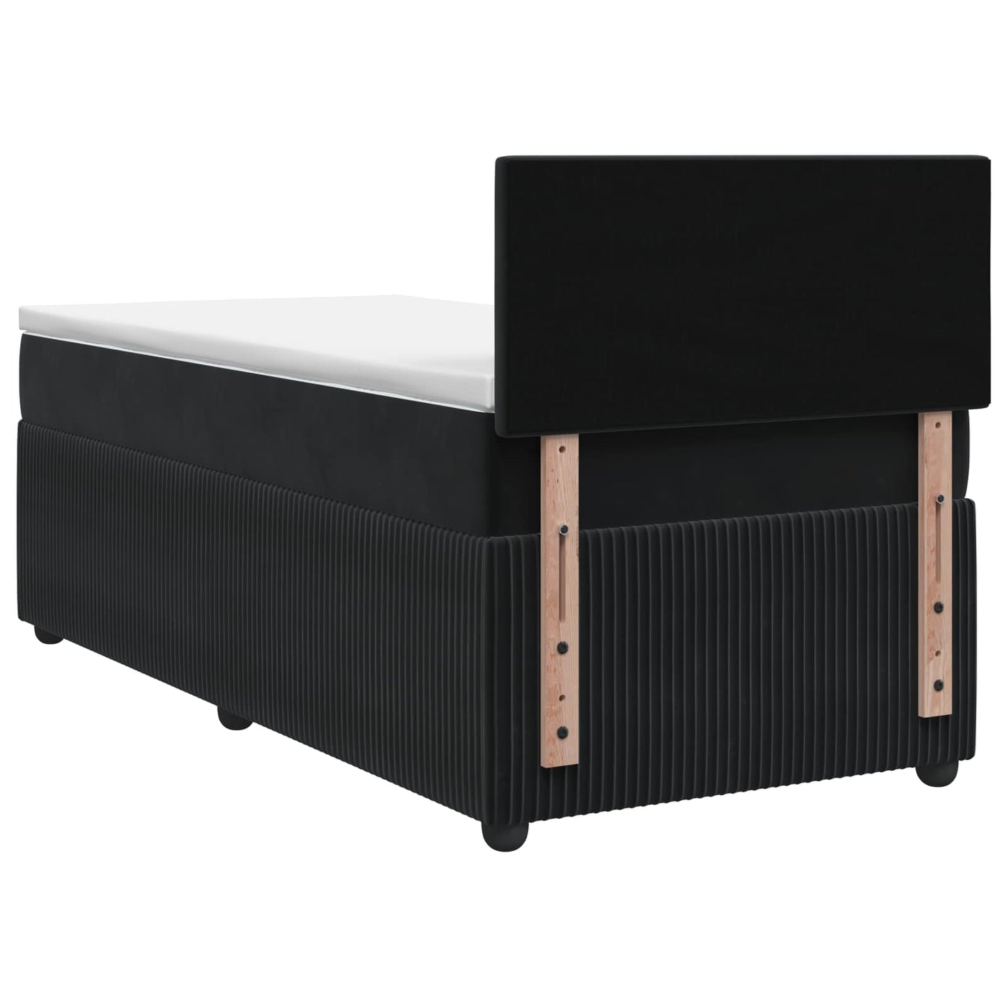 Boxmadras med topmadras med hovedgærde Sort 90 x 200 cm Fløjl
