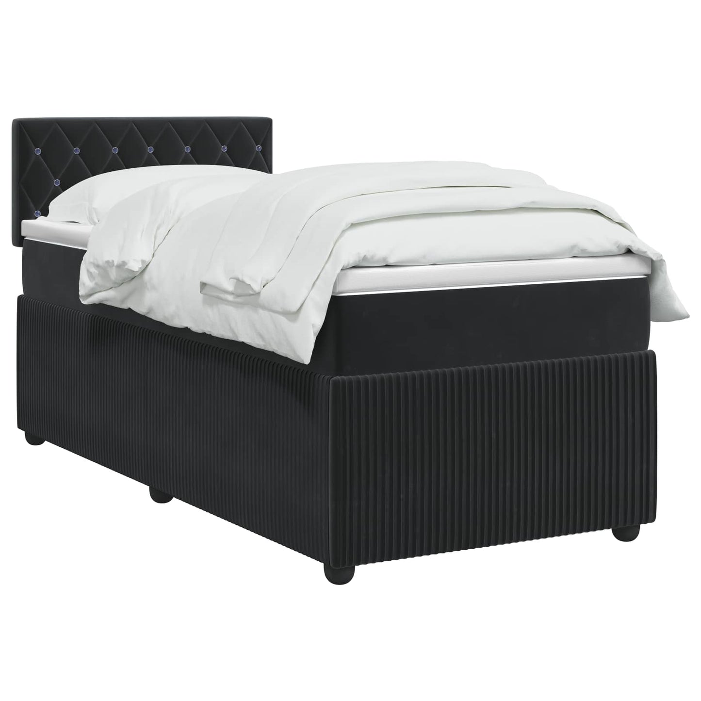 Boxmadras med topmadras med hovedgærde Sort 90 x 200 cm Fløjl