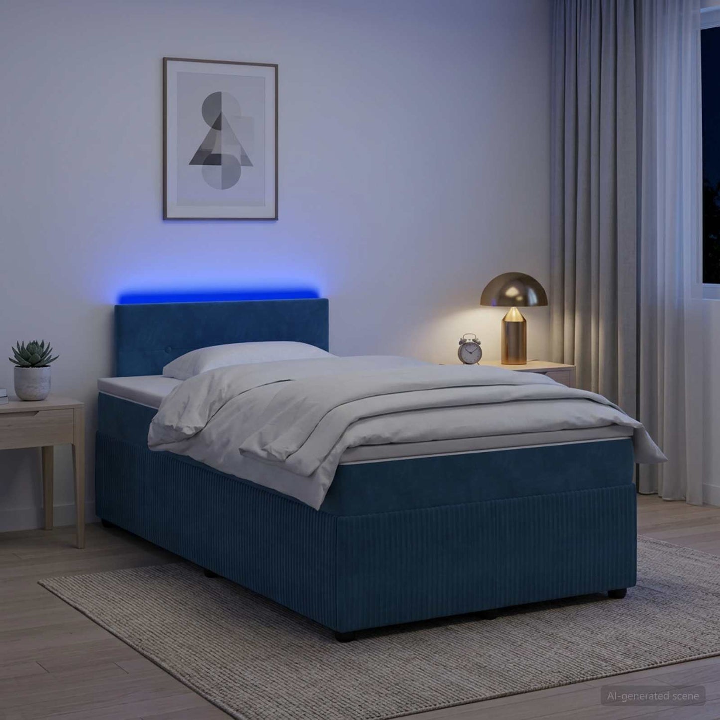 Boxmadras med topmadras med hovedgærde Blå 120 x 200 cm Fløjl