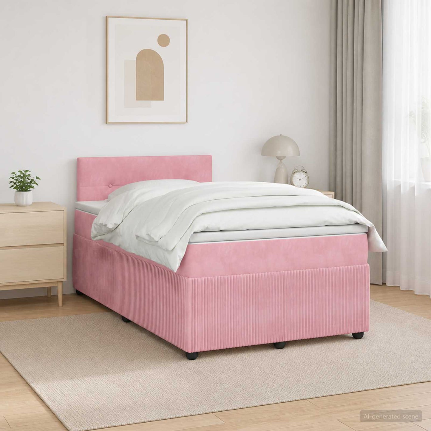 Boxmadras med topmadras Lyserød 120 x 190 cm Fløjl