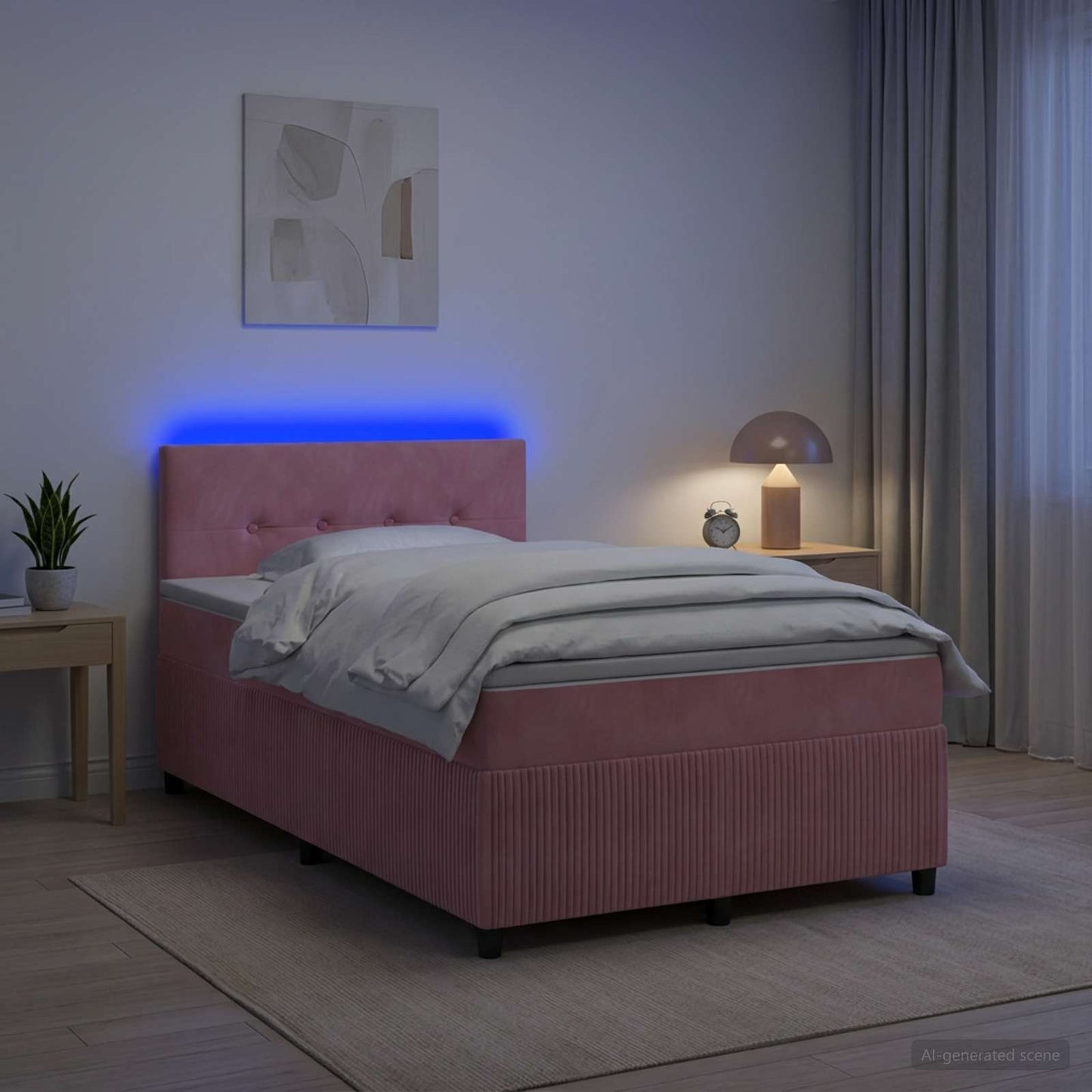Boxmadras med topmadras Lyserød 120 x 190 cm Fløjl