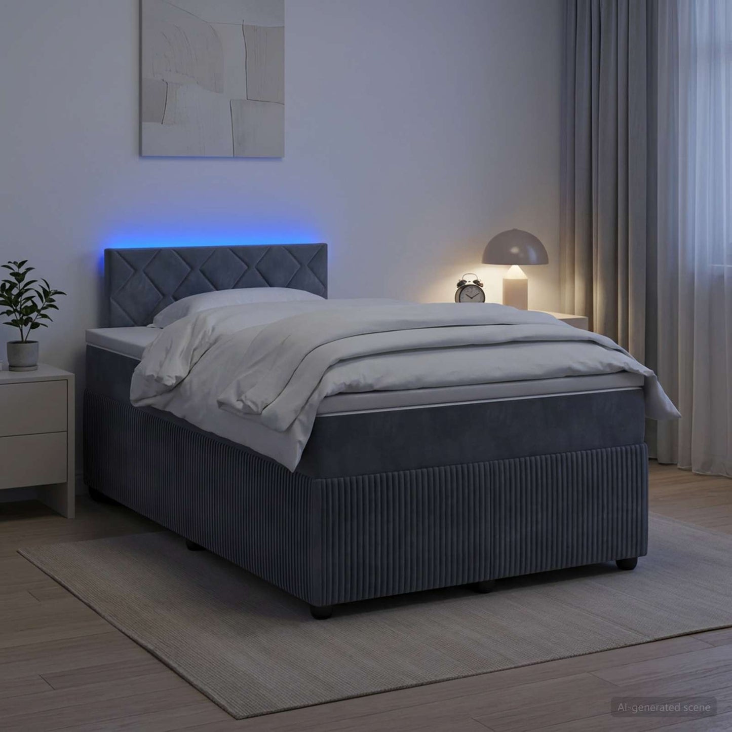 Boxmadras med topmadras Mørkegrå 120 x 190 cm Fløjl