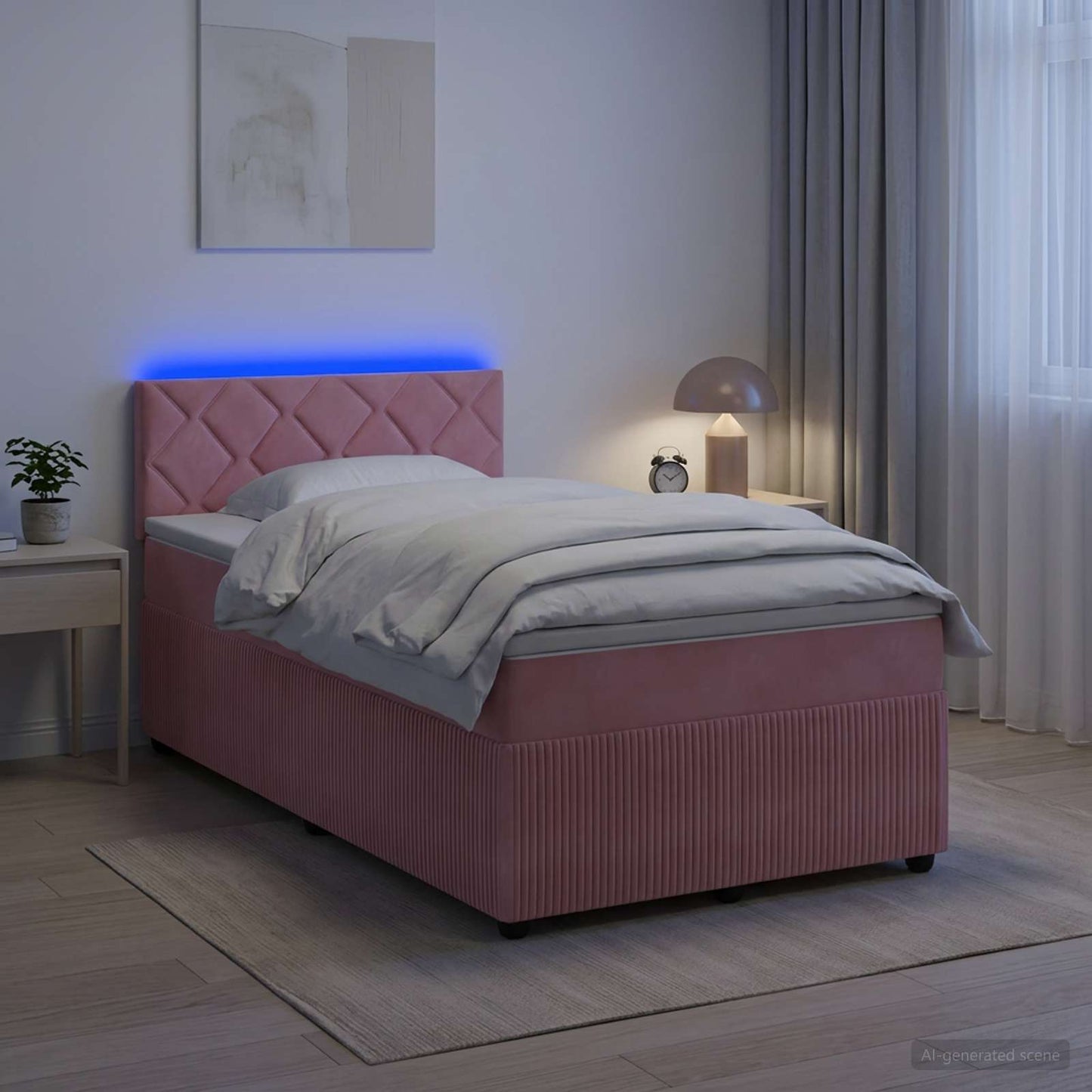 Boxmadras med topmadras Lyserød 120 x 190 cm Fløjl