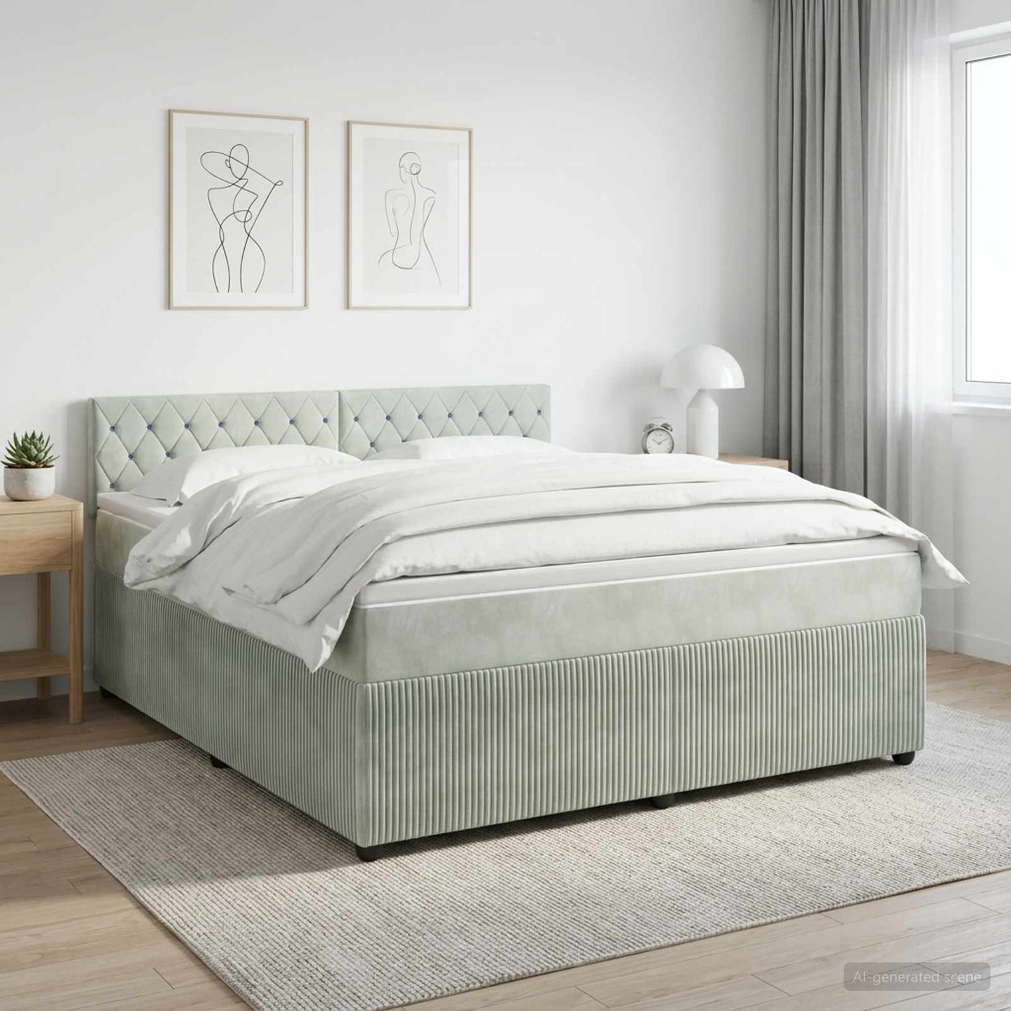 Boxmadras med topmadras Lysegrå 180 x 200 cm Fløjl