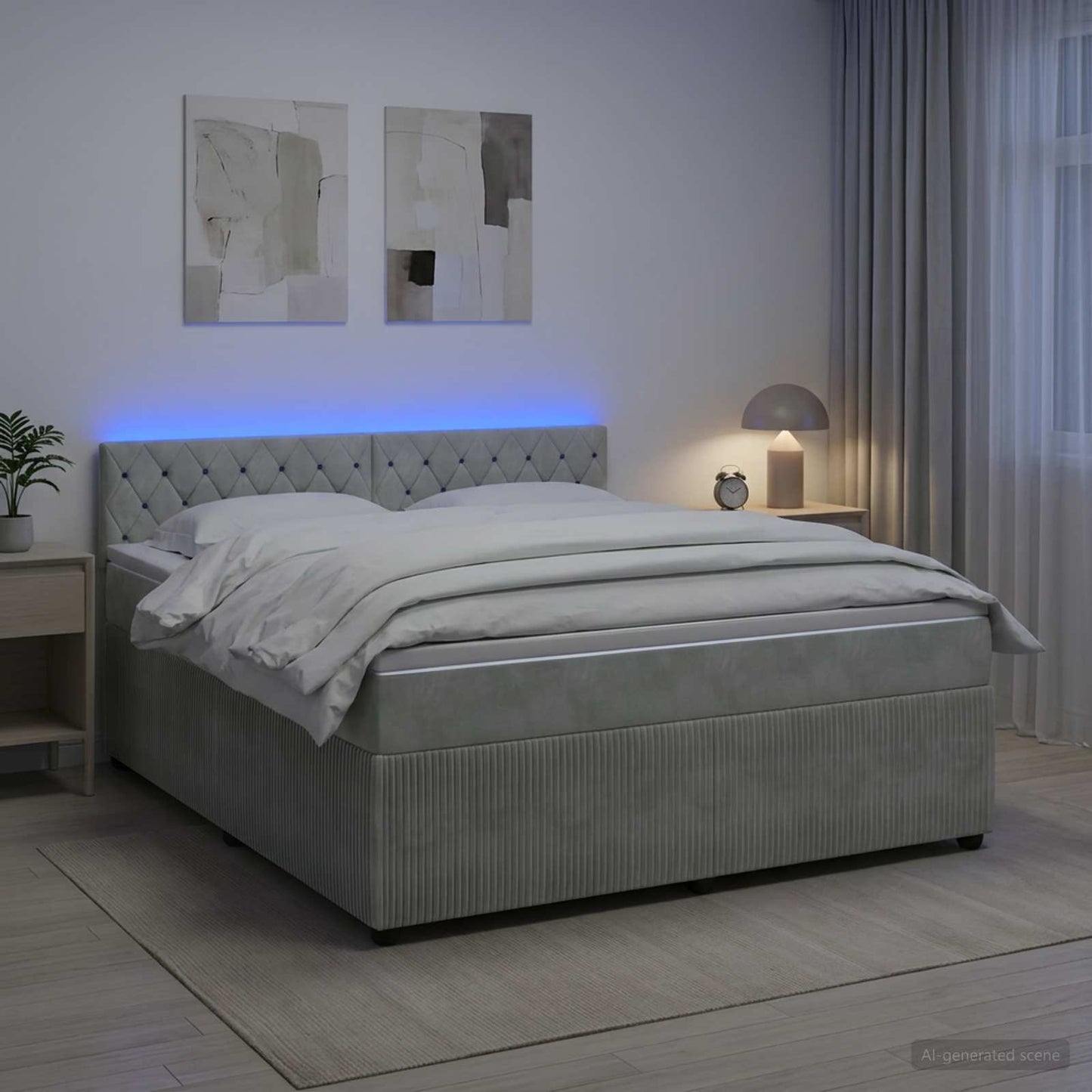 Boxmadras med topmadras Lysegrå 180 x 200 cm Fløjl