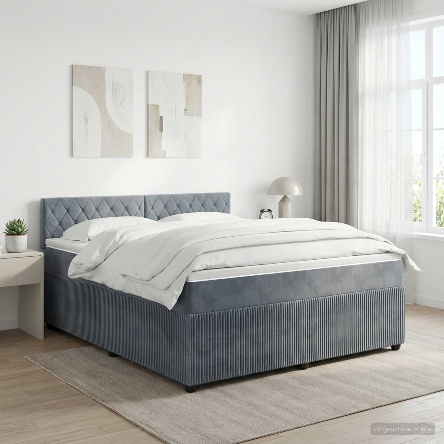 Boxmadras med topmadras Mørkegrå 180 x 200 cm Fløjl