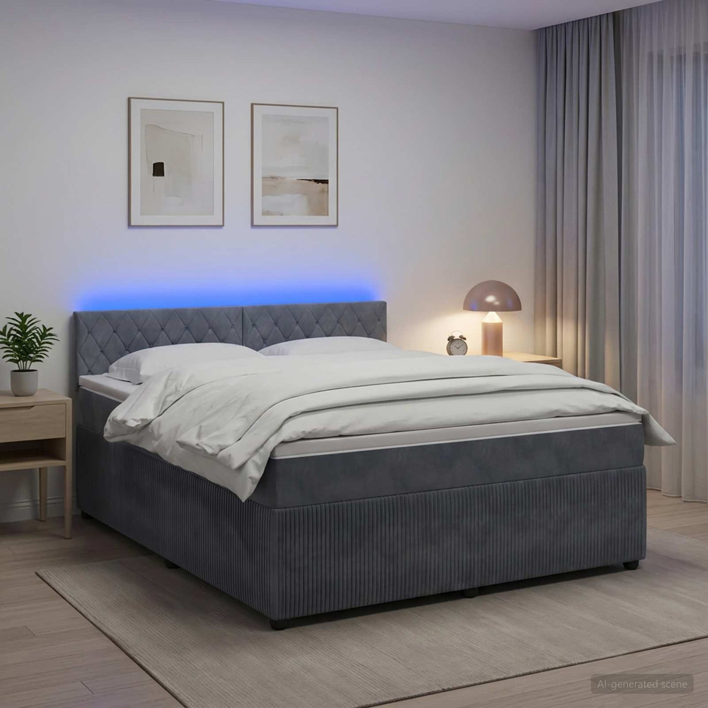 Boxmadras med topmadras Mørkegrå 140 x 190 cm Fløjl