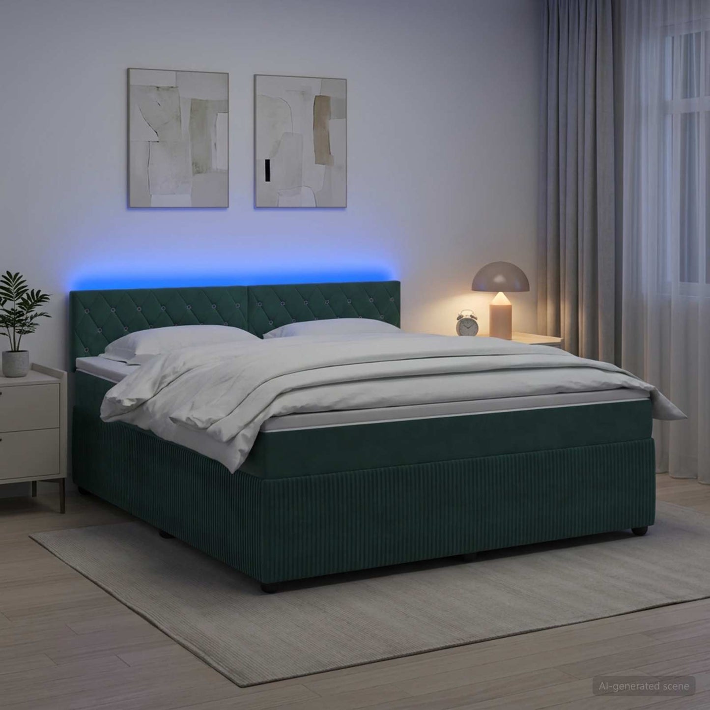 Boxmadras med topmadras Mørkegrøn 180 x 200 cm Fløjl