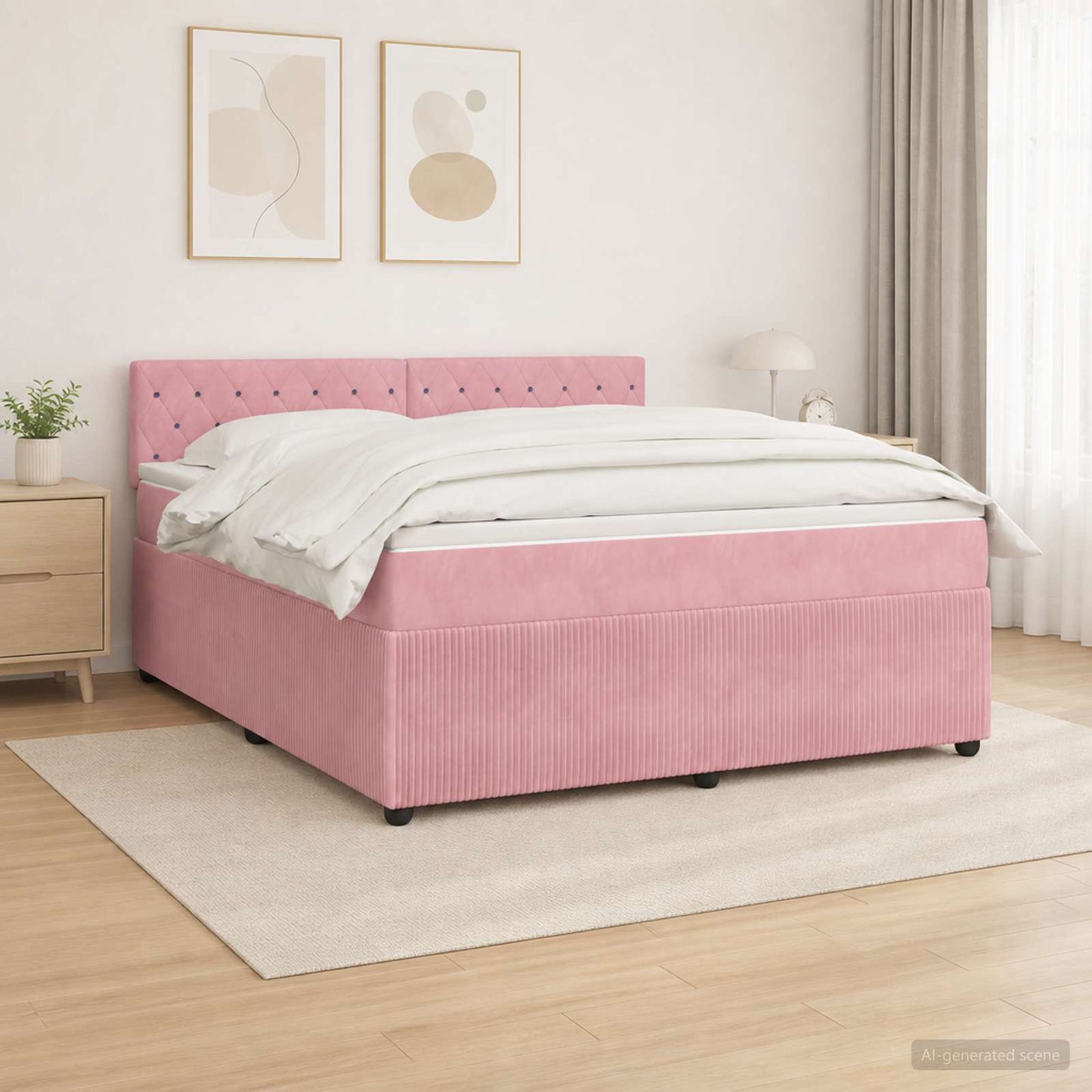Boxmadras med topmadras Lyserød 160 x 200 cm Fløjl