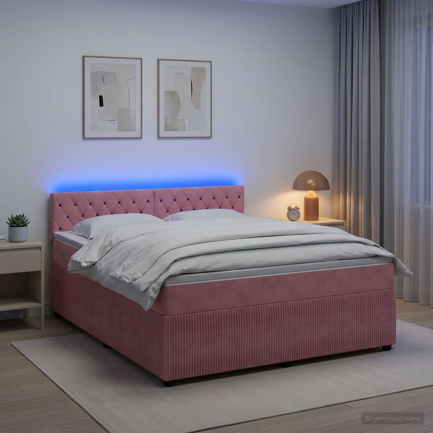 Boxmadras med topmadras Lyserød 180 x 200 cm Fløjl