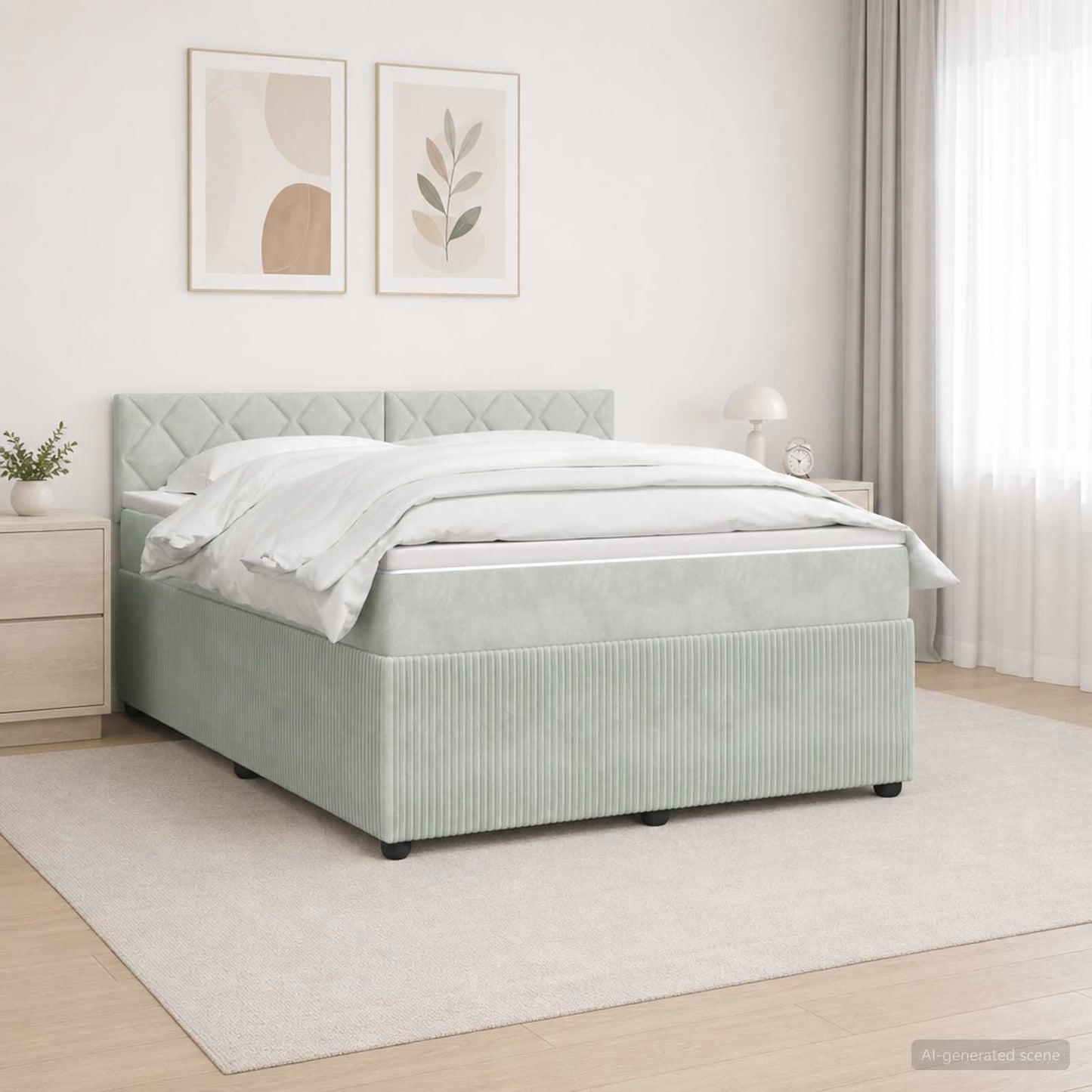 Boxmadras med topmadras Lysegrå 160 x 200 cm Fløjl