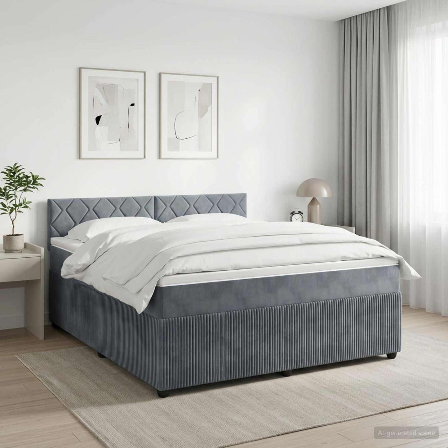 Boxmadras med topmadras Mørkegrå 180 x 200 cm Fløjl