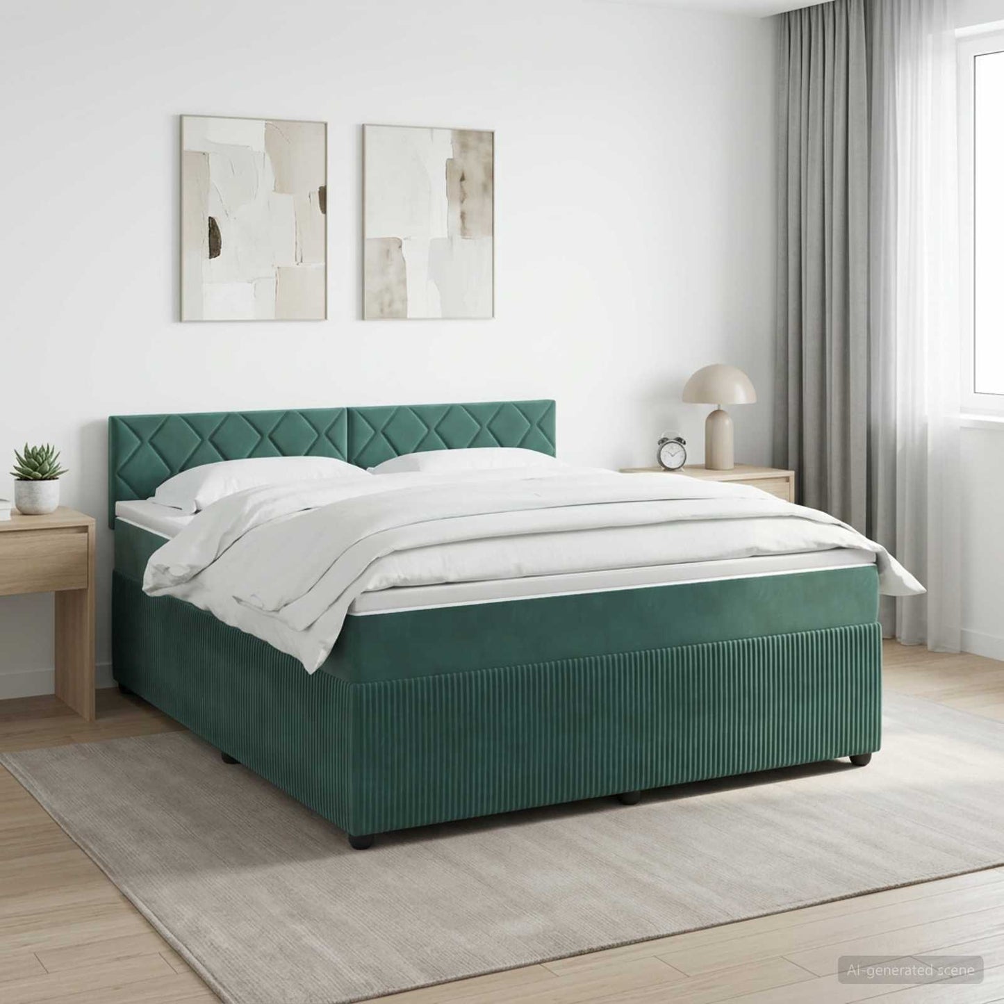 Boxmadras med topmadras Mørkegrøn 160 x 200 cm Fløjl