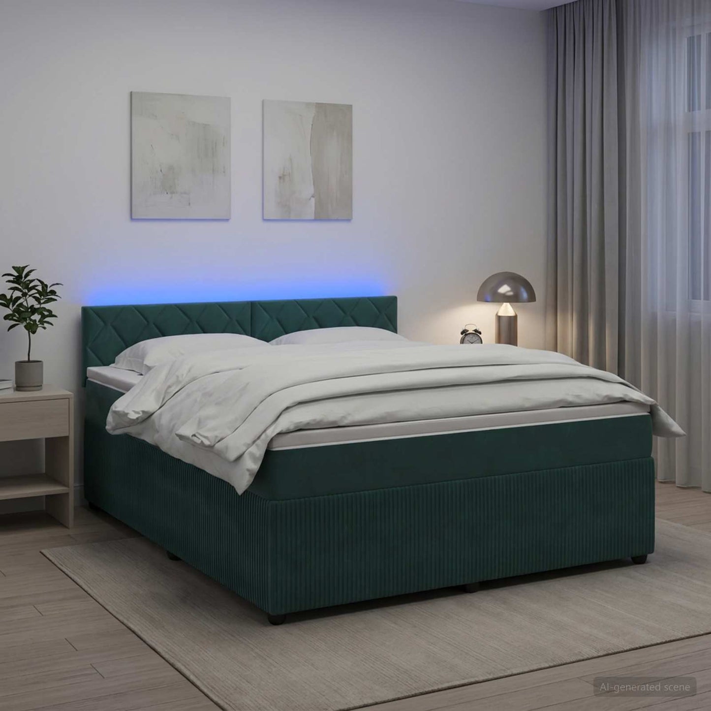 Boxmadras med topmadras Mørkegrøn 160 x 200 cm Fløjl