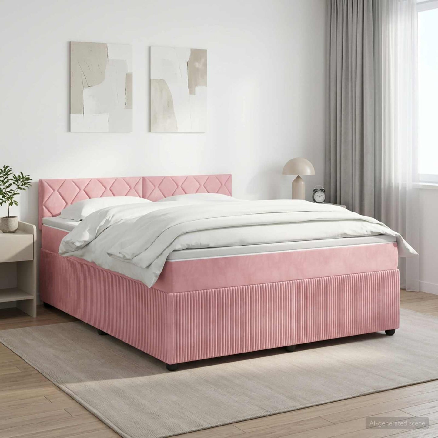 Boxmadras med topmadras Lyserød 140 x 200 cm Fløjl